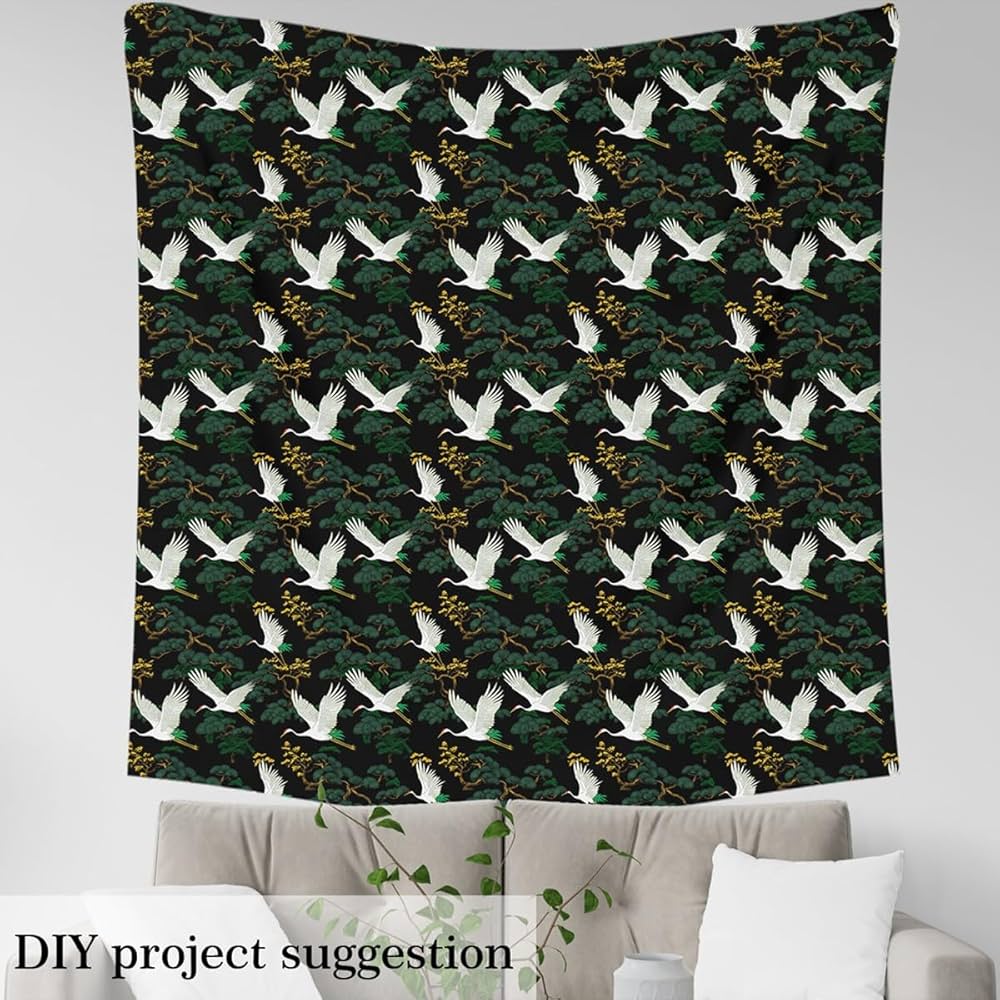 Amazon.com: Crane Fabric by The Yard Green Golden Sketch